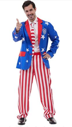 X-Large adult Patriotic American Flag Suit for 4th of July Independence Day Parade Halloween Party