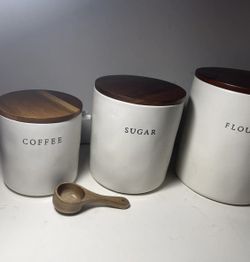Magnolia Hearth & Hand Stoneware Flour Sugar Coffee Canisters Kitchen