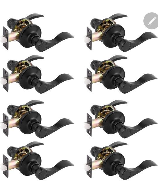 Gobrico 8 Pack Hall/Closet Door Levers in Matte Black,Passage Function Interior Door Handles,Universal Wave Levers for Right Door Left Door