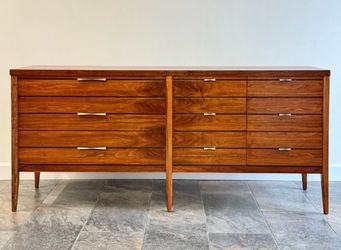 Lane Tuxedo Mid Century Walnut 9 Drawer Lowboy Dresser