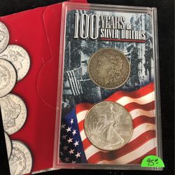 1902 O Morgan and 2002 American Silver Eagle Dollar 100 Year