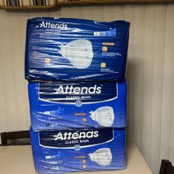Attends Classic Adult Briefs Sz Large Heavy Absorbency BRB3096 1-24 Ct. This is for 1-24 count. Brand new with some cosmetic blemishes to some of the 