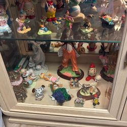 Antique Curio With Antique Clown Collection From Around The World 