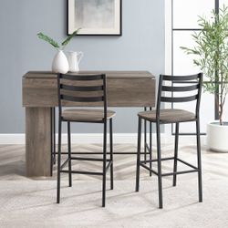 3 Piece Drop Leaf Counter Table Dining Set with Storage, 48", Grey Wash