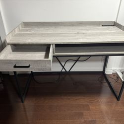 Gray Desk with USB/Charger Port 