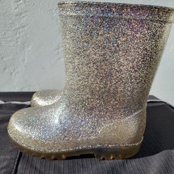 Kids Light Up Silver Glitter Rain Boots