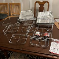 NEW Set Of 8 Wire Food Warmer Racks For Buffet With Trays, Covers, and Sterno Fuel