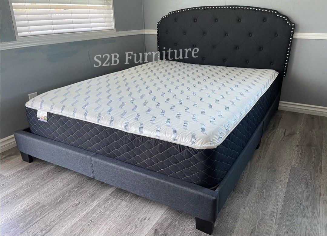 Full Dark Grey Burlap Tufted Bed With Ortho Matres!