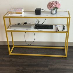 Large Faux Marble White & Gold Console Table