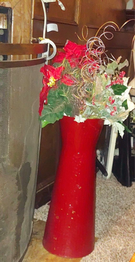 Tall Red Vase With Flowers 