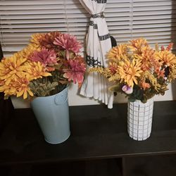 Fake Flowers W/ 2 Vases