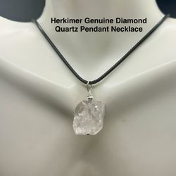 Herkimer Diamond Genuine Quartz Pendant Necklace with Black Cord