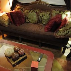 Couch, pillows, and chair