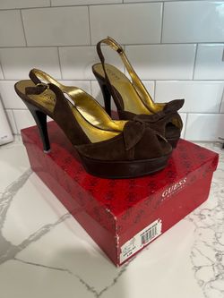 Guess by Marciano Dark Brown Suede Platform Heels