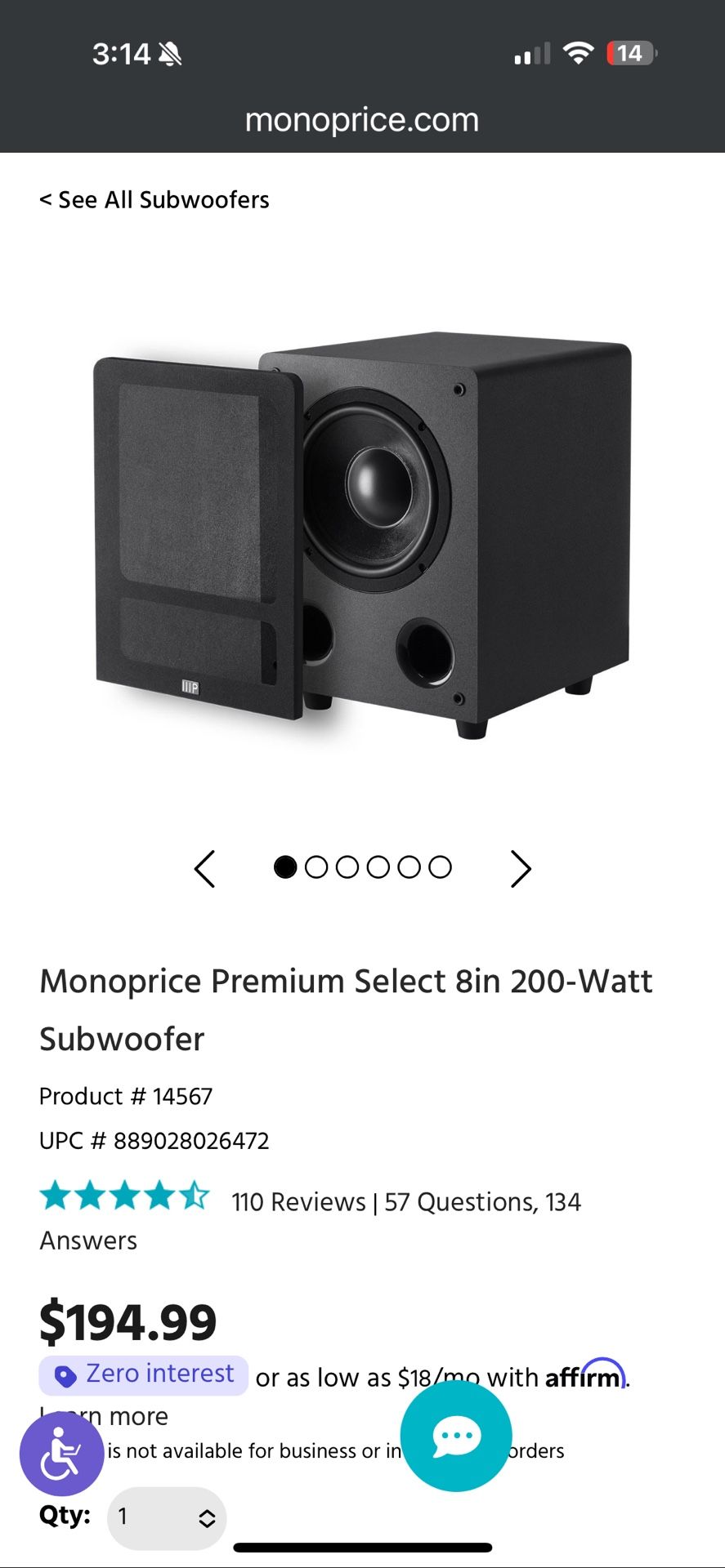 Monoprice 8 inch 200 W subwoofer year 2024