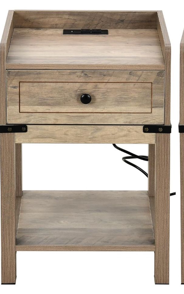 Gray DWVO Night Stand, End Table With Charging Station - New In Box