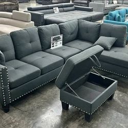 BRAND NEW 3PCS SECTIONAL SOFA SET WITH OTTOMAN AND ACCENT PILOWS INCLUDED $379