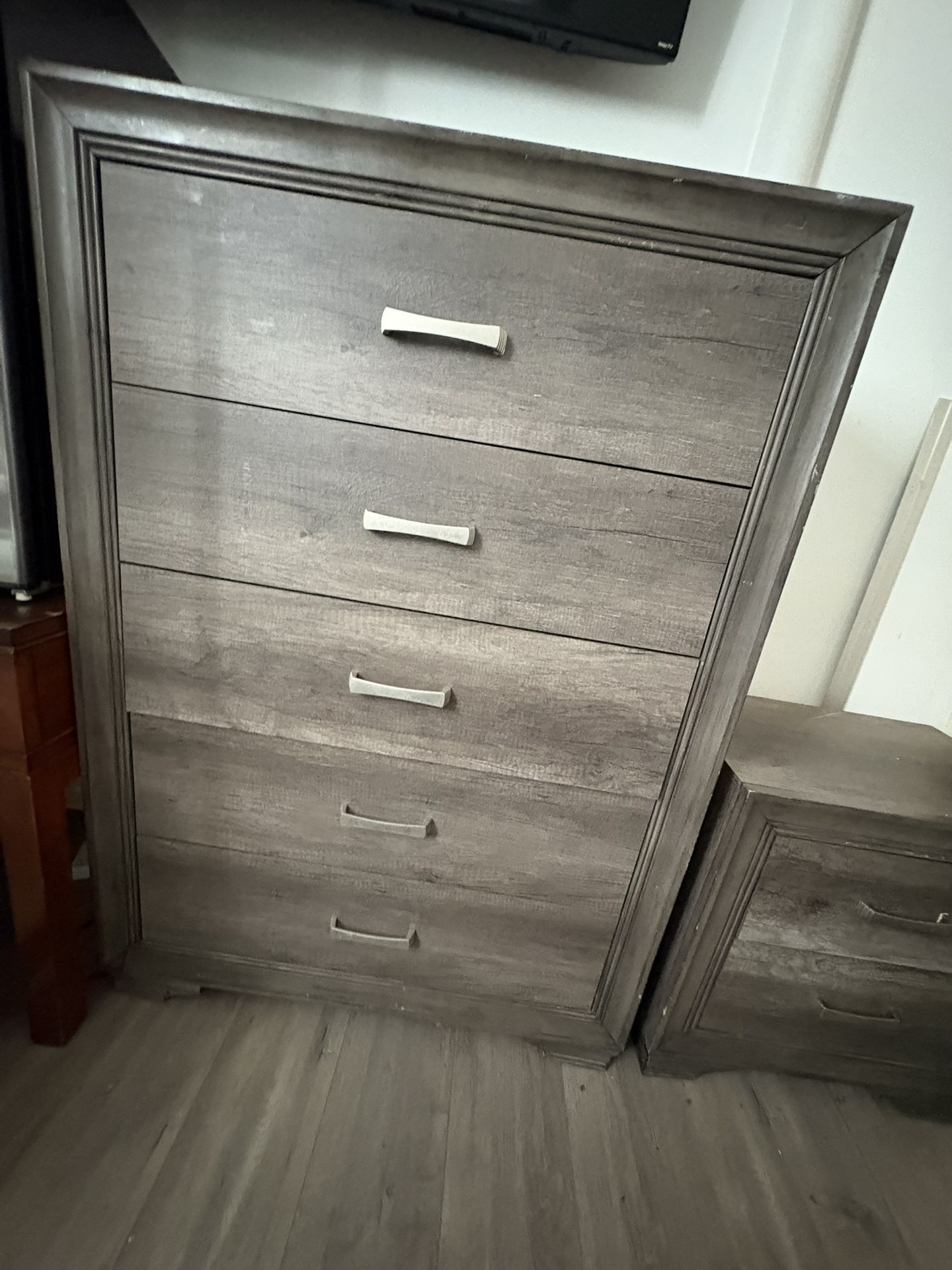 Nice Brown And Grey Dresser And Night Stand.