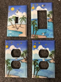 Enamel metal Tropical Beach Palm Tree Wall Plate Cover Set
