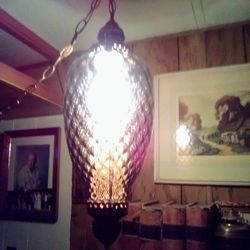 Mid-century Plaid Glass Swag Lamp