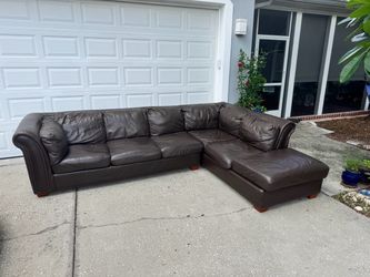 Large Brown Leather Sectional Couch