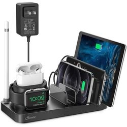 Charging Station for Multiple Devices, 7-in-1 USB A and USB C Ports with 40.5W Adapter and AirPods Cable, Charge for iPhone iPad iWatch AirPods Tablet