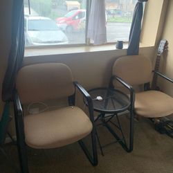 2 Coffee Color Office Chairs & 1 Metal Stool/table