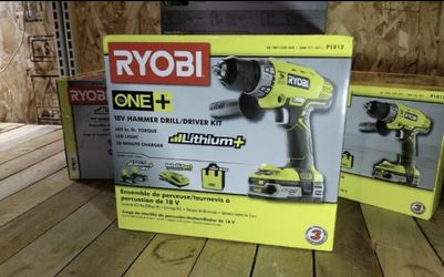 Fresh Stock! Ryobi Hammer Drill Kit incl 2 Lithium Batteries, charger, bag P1812