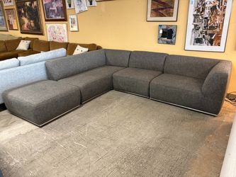 JASON FURNITURE Modern Dark Grey Fabric Sectional w/ Ottoman