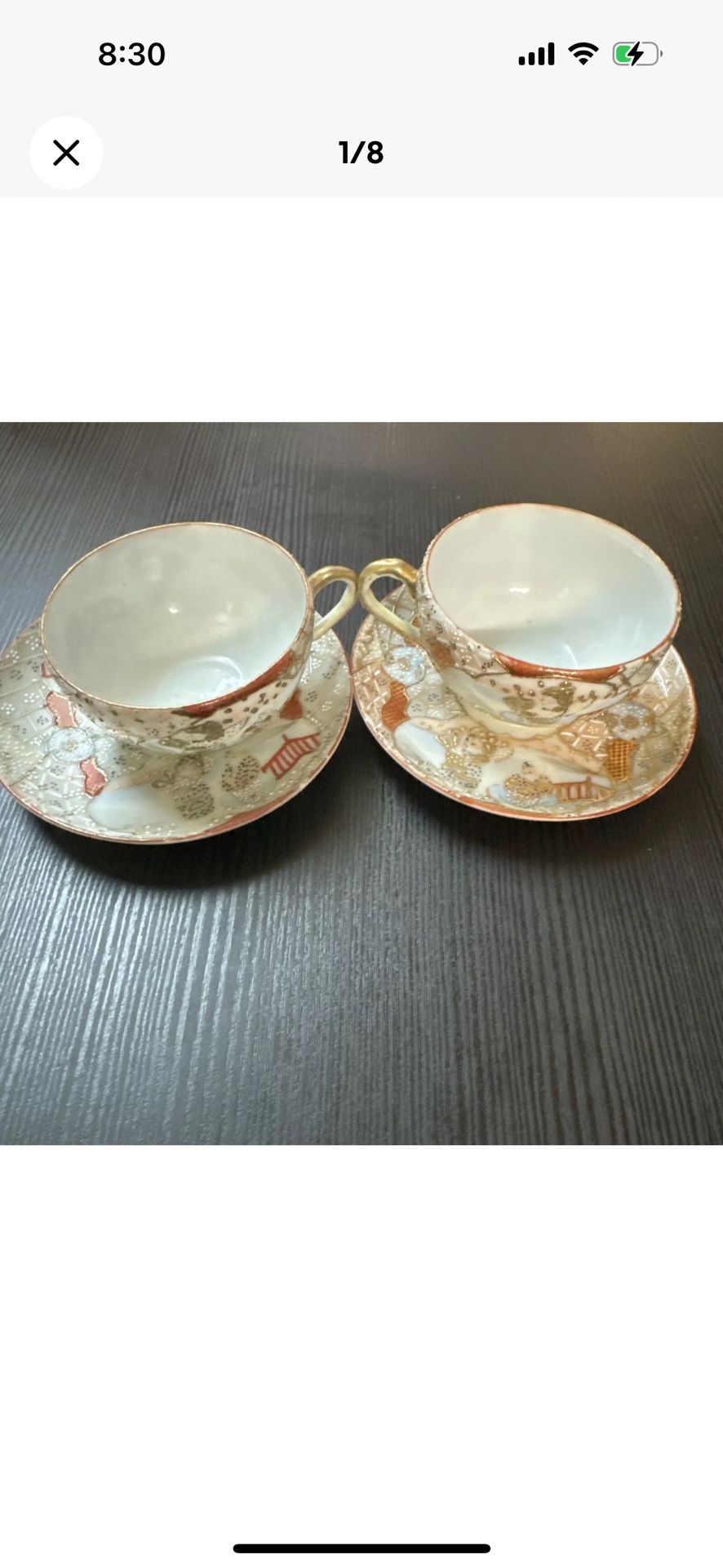 Set of Two Chinese Antique 19th Century Japanese Teacups and Saucers
