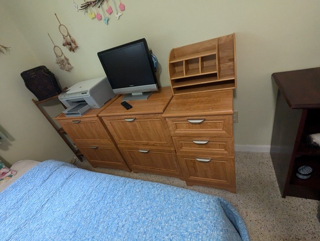 3 Wooden Filing Cabinets 