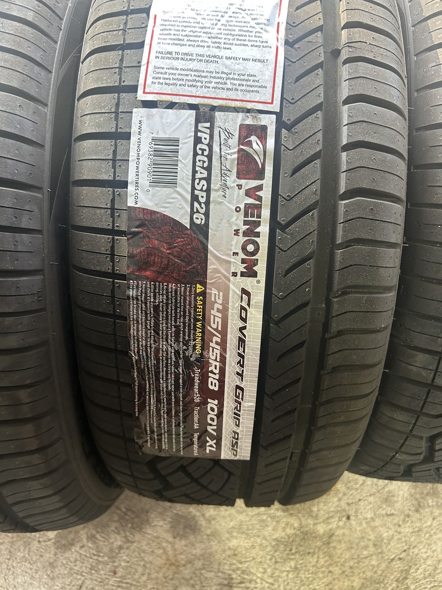 New 245/45R18 Venom Covert Grip $110 Per Tire