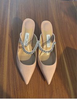 Jimmy Choo Bing Crystal Patent Leather Pointed Toe Heels Nude Size 41
