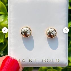 14K Gold Button Flat Studs | 14K Solid Gold Pushbacks | Flat Ball Earrings | 4mm 5mm 6mm 7mm 8mm 10mm