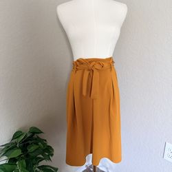 You Monday los Angeles yellow/orange mustard paper bag midi skirt with tie waist. Size M