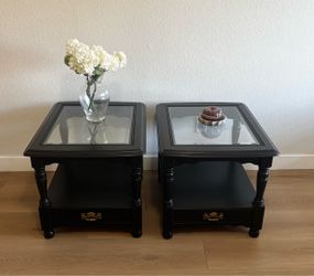 Refinished  Black Bassett End Table Set / Night Stand Set , Solid Wood