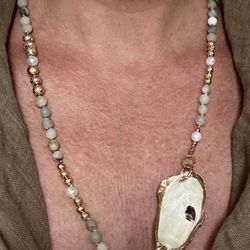 Handcrafted Oyster Shell and Amazonite Necklace