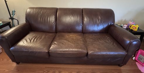 Brown Leather Couch Sofa in good condition