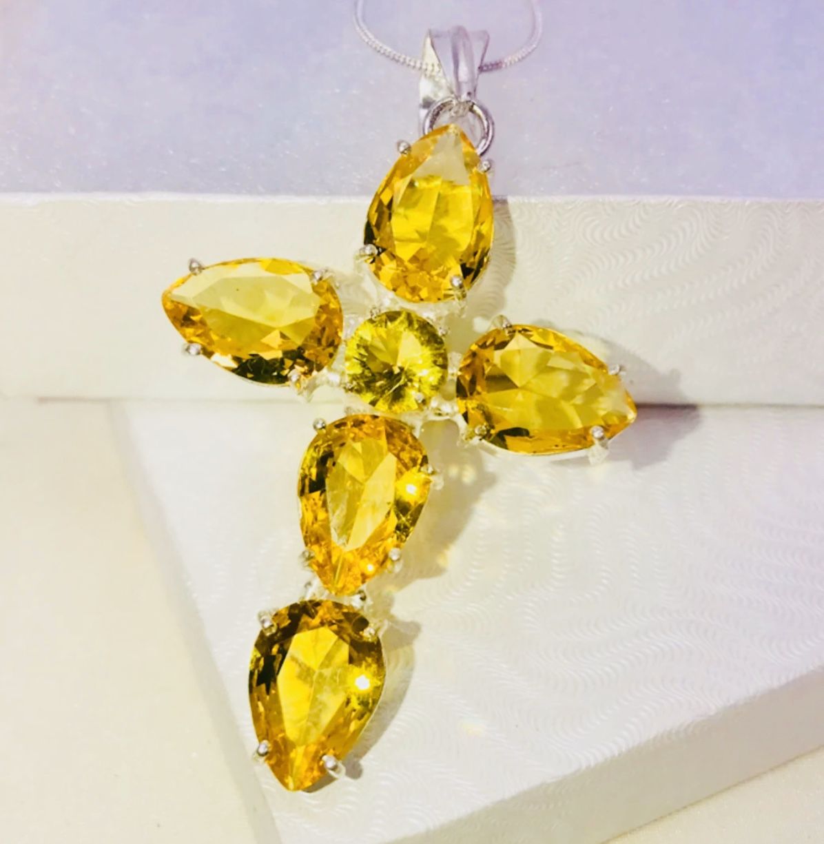Natural Lemon 🍋 Yellow Tourmaline stones & .925 stamped sterling silver necklace NEW!