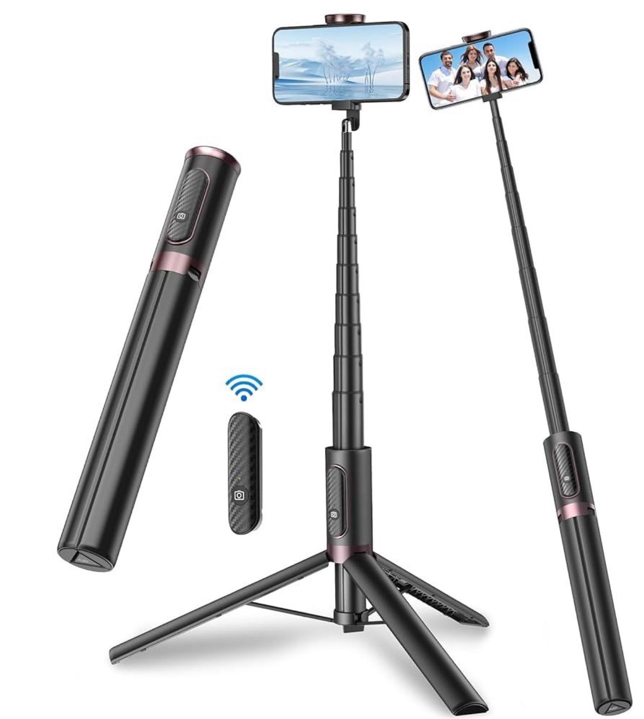 TONEOF 67" Cell Phone Selfie Stick Tripod,Smartphone Stand All-in-1 with Integrated Wireless Remote,Portable,Lightweight,Extendable for iPhone/Android