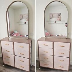 Fabric Storage Dresser with Mirror (ROSE GOLD COLOR)