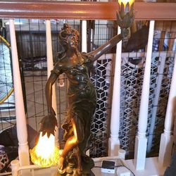 Vintage August Moreau Lamp Woman Girl Figural Art Nouveau Tulip Statue