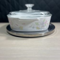 CORNING WARE Pastel Bouquet 2 Liter A-2-B Casserole Dish w/Pyrex Lid A-9-C