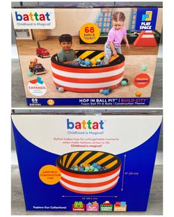Battat Hop in Ball Pit Construction Foam Ball Pit with 65+ Balls and Washable Cover, Toddler and Indoor Preschool Toys
