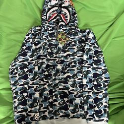BAPE Blue Camo Shark Full Zip Hoodie – Size XL – Authentic