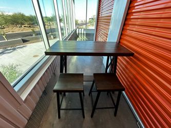 Rustic Wood and Metal Bar Table Set with 2 Stools