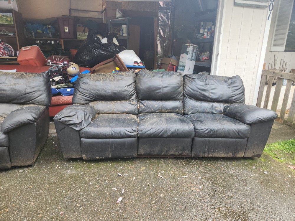 FREE Black Leather Recliner Couch & Love Seat