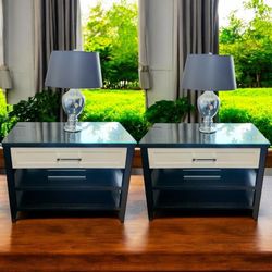 Designer Custom La Bella Cosa Black White Glass Top Nightstands Tables