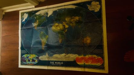 1990s National Geographic World Satellite Map - Amazing Condition