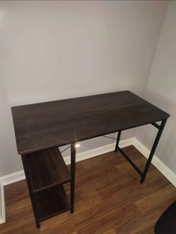 Dark Wood Computer Desk with Shelf - Black Metal Frame - Great Condition 19 depth  39 width. 30h
